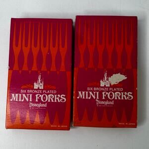 Set of 2 Disneyland Bronze Plated Mini Forks Walt Disney Productions w/Box Japan